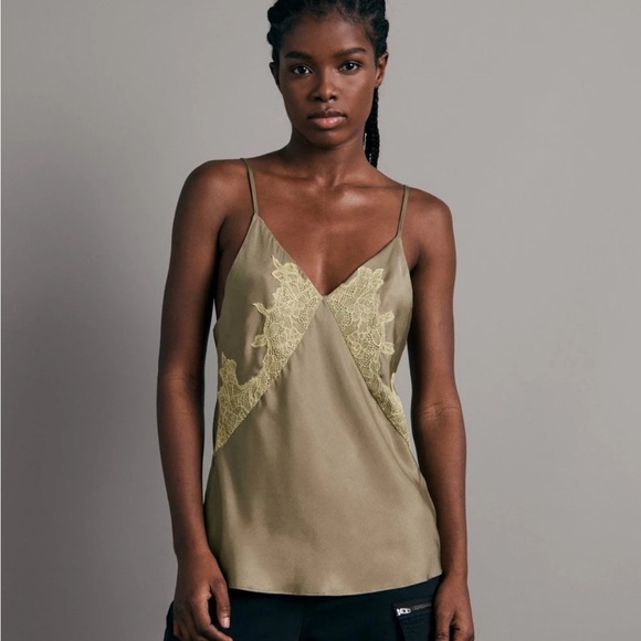rag & bone Tops - Rag & Bone Olive Green Lace Trim Camisole size 8